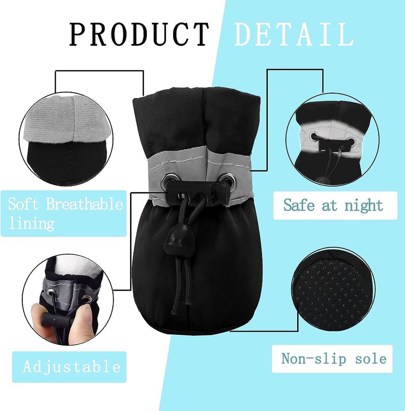 YAODHAOD Dog Shoes for Small Dogs, Puppy Dog Boots & Paw Protector for Winter Snowy Days, Anti-Slip Sole Dog Booties for Indoor Hardwood Floor 4PCS (Black,Size: 2) - Image 2